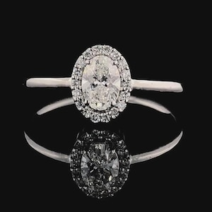 Oval Moissanite Halo Engagement Ring: Solid Gold Lab Grown Diamond