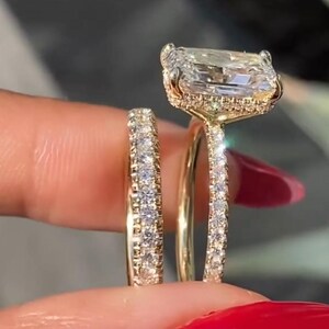 Radiant Cut Moissanite Diamond Engagement Ring Set Her Promise Lab Grown Diamond Wedding Bridal Ring Set Gift For Her Anniversary Ring