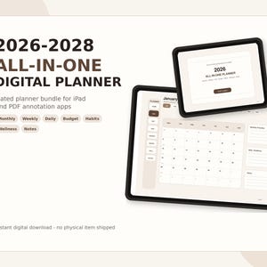 2026 2027 2028 Digital Planner Bundle, All in One GoodNotes Planner, iPad PDF Planner, Dated Planner, Budget Student Wellness