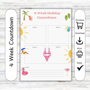 Aftellen vakantie, Trackerplanner, Gewichtsverlies, Organizer, Visueel plan, Notebook, Dagboek, Dagboek, Digitale download, Instant print, 4 weken