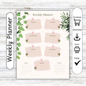 Weekplanner, organisator, grafiek, poster, tijdschema, plan, notitieboekje, afspraken, takenlijst, dagboek, dagboek, digitale download, print A4