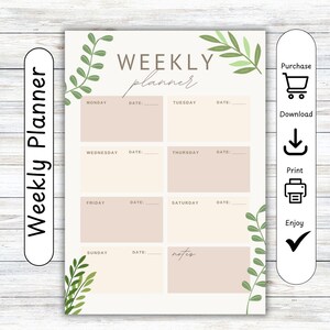 Weekplanner, organisator, grafiek, poster, tijdschema, visual, plan, notitieboekje, afspraken, takenlijst, dagboek, dagboek, digitale download
