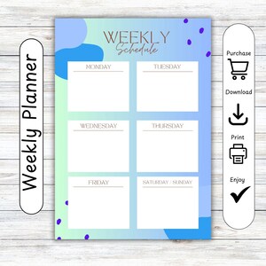 Weekplanner, organisator, grafiek, poster, tijdschema, plan, notitieboekje, afspraken, takenlijst, dagboek, dagboek, digitale download, afdrukken
