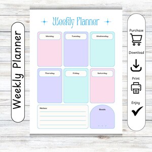 Weekplanner, organisator, grafiek, poster, tijdschema, plan, notitieboekje, afspraken, takenlijst, dagboek, dagboek, digitale download, print, A4
