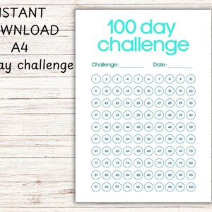 Organisatorkaart voor 100 dagen uitdaging, poster, tijdschema, visueel, plan, notitieboekje, to do-dagboek, dagboek, dieet, gezondheid, gewichtsverlies