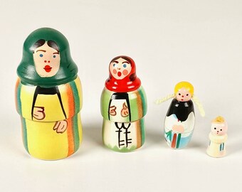 Vintage Nesting Dolls, Set of 4 Traditional Hand Painted Wood Dolls, Made in Poland, Mother, Grandmother, Girl and Baby Dolls