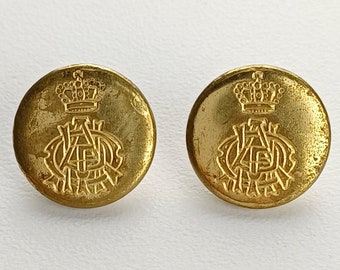 Set of 2 Vintage Royal Military Brass Buttons, 5/8 Inch, Brass Shank Buttons with Crown, Eagle and Arrow Embossed Design, Multiple Sets