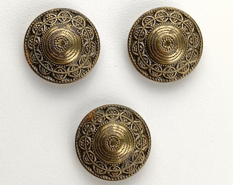 Set of 3 Vintage Brass Buttons with Art Deco Design, 7/8 Inch Brass Shank Buttons