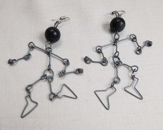 Zombie Skeleton Earrings, Vintage Handmade Oversiz
