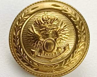 Single Vintage Military Brass Coat Button, 3/4 Inch, Brass Shank Button with Crown, Eagle and Arrow Embossed Design