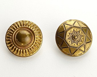 2 Mismatched Vintage Brass Buttons, 7/8 Inch Brass Shank Buttons