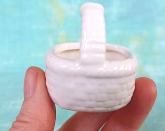Vintage Ceramic Mini Basket for Wedding or Easter Party Favors, 2 inch Tall White Basket