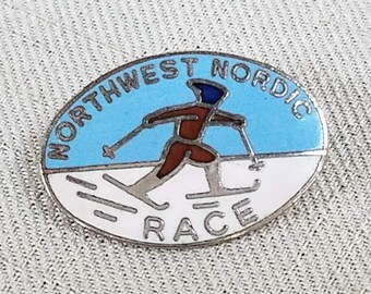 Vintage Enamel Ski Race Pin, Northwest Nordic Cross Country Skier Pin