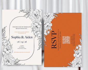 Sophia Suite | Modern Floral Wedding Invitation Suite | Editable Canva Template (Digital Download)