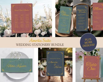 Editable Wedding Signage Bundle | Amrita Suite | Elegant Welcome Sign, Menu & Seating Chart | Canva Templates
