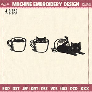 黒猫の機械刺繍ファイル、猫好きの刺繍デザイン、デジタルファイル、即時ダウンロード