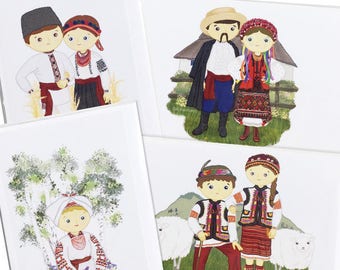 4 Pack of Cards- Traditional Ukrainian Folk Clothing Couples Blank Greeting Cards - Illustrations by Adrianna Bamber - Embroidered shirts