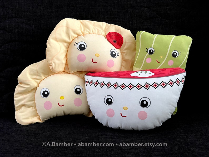 Perogy Ukrainian Varenyk Throw Pillow Male Cute Fabric Food Dumpling made by Adrianna Bamber image 4