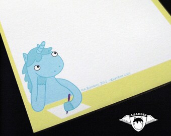 Note Pad - Magical Blue Unicorn memo notepad - yellow and blue kawaii stationery ecofriendly gift