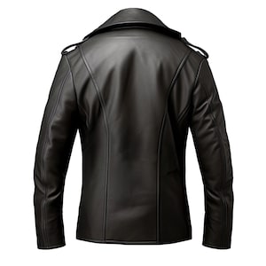 Slim fit leather jacket men cuff detail with ribbed trim and genuine black leather finish