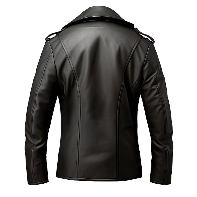 Slim fit leather jacket men cuff detail with ribbed trim and genuine black leather finish