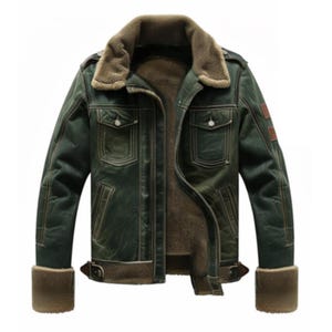 Herren Schaffell Leder Aviator Bomberjacke: Vintage-Pelz gefütterter Wintermantel