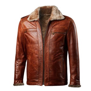 Herren Lammfell Lederjacke Echtes Schaffell Slim Fit Wintermantel mit Pelzfutter | Braune Lederjacke im Biker Stil