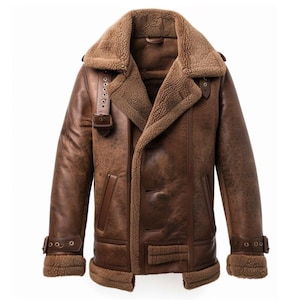 Women Distressed Brown Shearling Leather Jacket – Real Lambskin Winter Coat, Vintage B3 Aviator Style, Fur Lined Bomber Outerwear