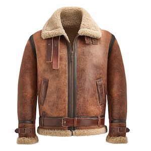 Vintage Shearling Fliegerjacke: Handgefertigter Wintermantel mit Schaffell gefüttert