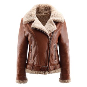 Women’s Shearling Aviator Jacket – Real Sheepskin Leather Winter Coat with Fur Lining | Handmade Vintage Leather Jacket