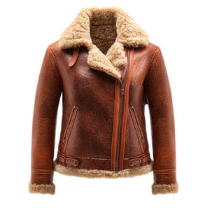 Vintage Shearling Jacket for Women | Real Sheepskin Leather B3 Bomber Coat | Warm Fur Lined Aviator Jacket Winter Outerwear