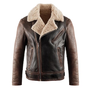 Handmade Shearling Leather Jacket For Mens Real Sheepskin B3 Bomber Aviator Coat | Winter Fur Lined Flight Jacket