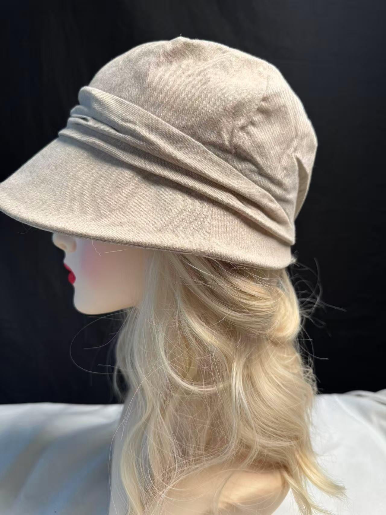 Japanese Beige Bucket Hat Cotton Linen Octagonal Hat for Women Lightweight Summer Sun Hat for Travel Daily Wear Head Size Under 58cm