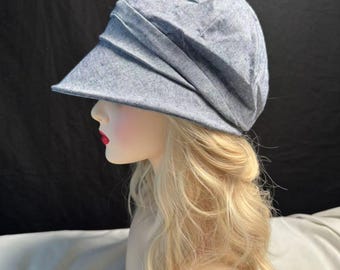 Japanese Cotton Linen Bucket Hat Soft Grey Octagonal Sun Hat for Women, Casual Summer Shade Hat for Heads Under 58cm
