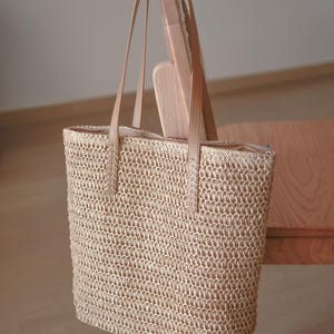 Boho Chic Woven Stroh Tote, Handgemachte Umhängetasche mit großer Kapazität Sicherer Reißverschluss, Perfekt für Strand, Arbeit, Shopping Casual Ausflüge