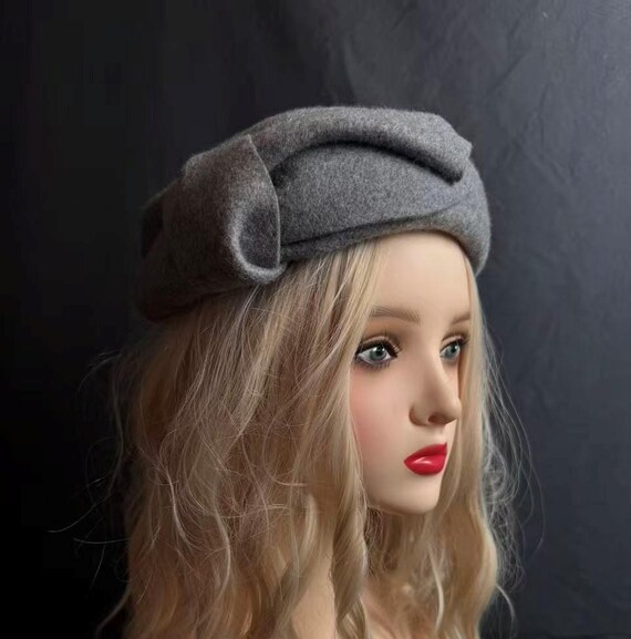 VINTAGE WOOL GREY DECORATIVE HAT Vintage Dobbs Harris Tweed Wool Grey, Black, White and  main image 3