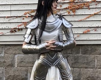 Medieval Women’s Fantasy Armor Set – Handmade Steel Cuirass, Pauldrons Gorget Cosplay Arm Guard | Leg Graves Renaissance Festival Costume