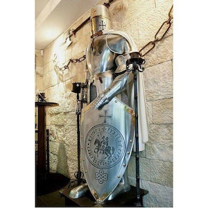 Full Size 6 Feet Knights Templar Suit Of Armour Medieval Roman Armor Suit Solid Steel With Complete Stand Home Decor Polish Finish