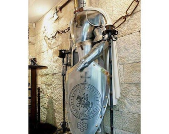 Full Size 6 Feet Knights Templar Suit Of Armour Medieval Roman Armor Suit Solid Steel With Complete Stand Home Decor Polish Finish
