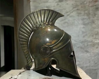 Medieval Knight Steel Greek Corinthian Helmet Greenish Antique Knight Fix Battle Halloween Roleplay Helmet Gift for him MedievalMysteryLtd