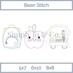 Girl School Bean Stitch Trio Machine Embroidery Design