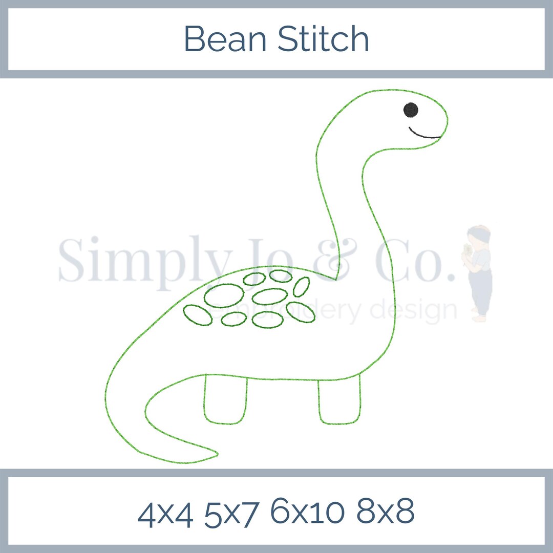 Long Neck Dino Bean Stitch Machine Embroidery Design - Etsy