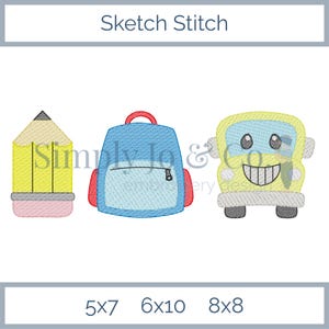 School Sketch Trio Machine Embroidery Design