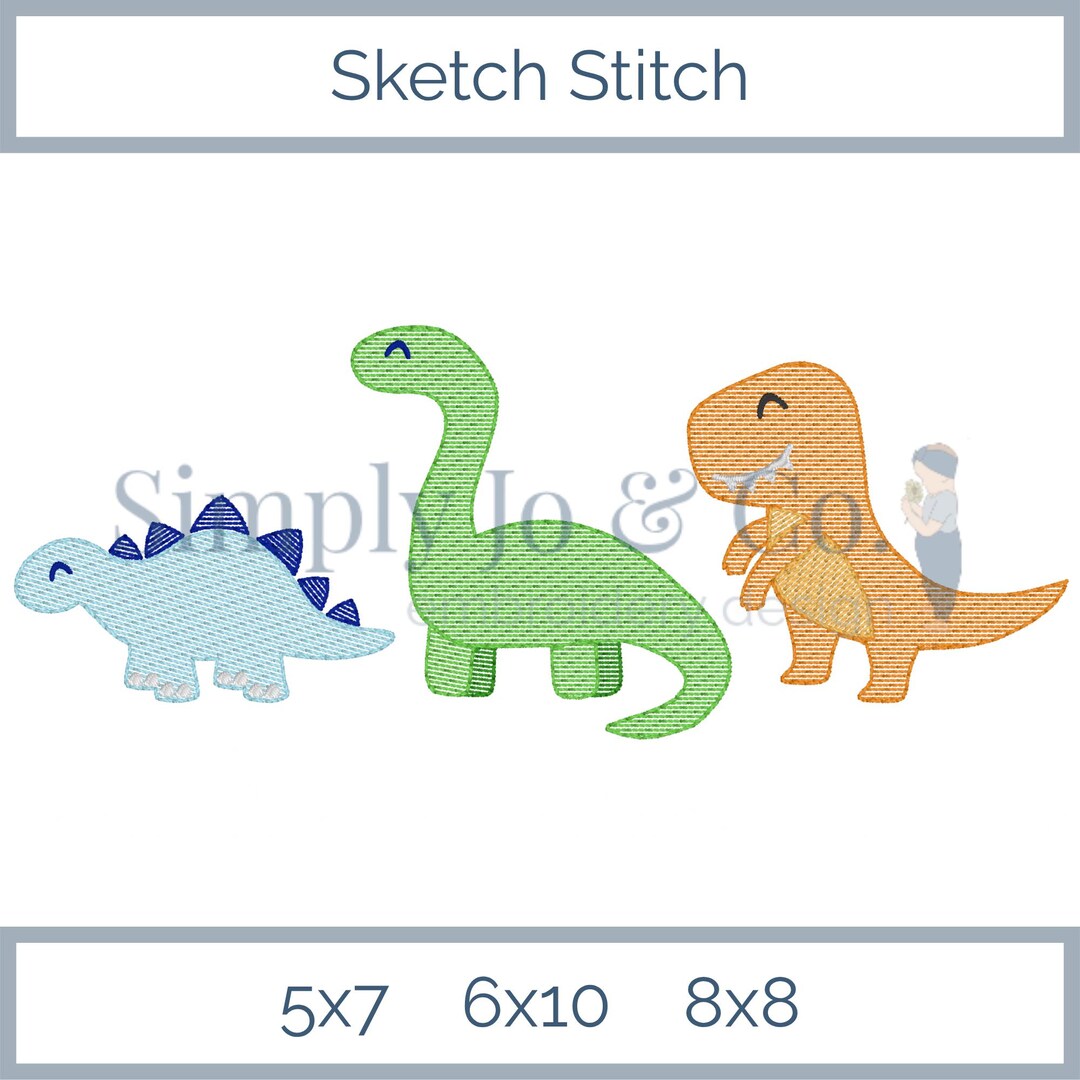Dino Sketch Trio Machine Embroidery Design - Etsy