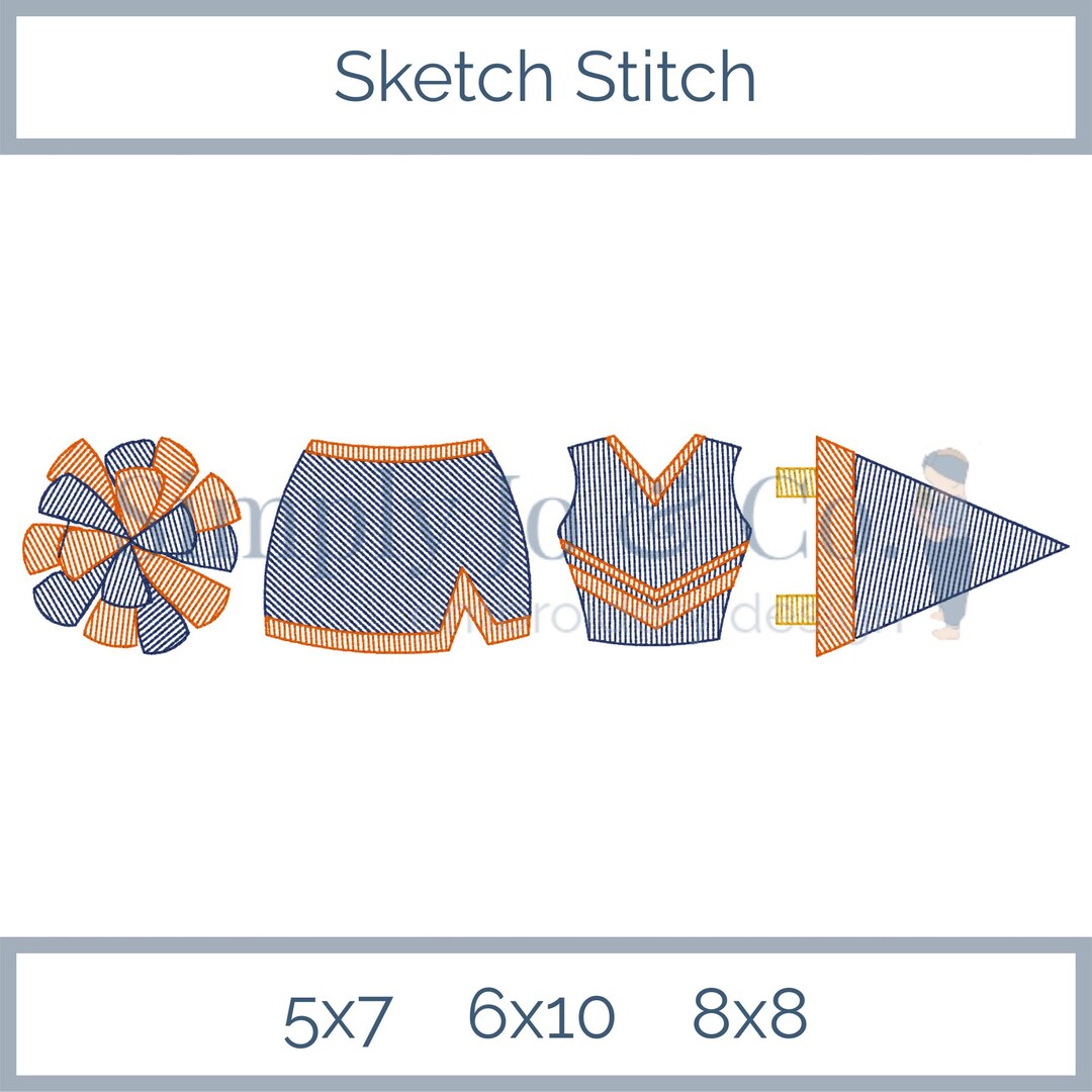 Cheerleader Sketch Stitch Embroidery Design – Game Day Sketch Stitch ...