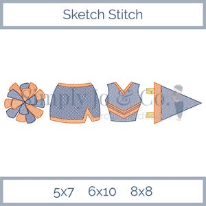 Cheerleader Sketch Stitch Embroidery Design – Game Day Sketch Stitch - Pick your colors – Digital Machine Embroidery File