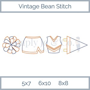 Cheerleader Bean Stitch Embroidery Design – Game Day Bean Stitch - Pick your colors – Digital Machine Embroidery File