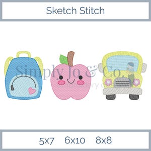 Girl School Sketch Trio Machine Embroidery Design