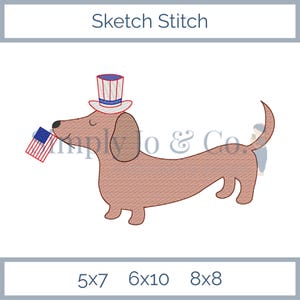 Patriotic Dachshund Sketch Stitch Machine Embroidery Design