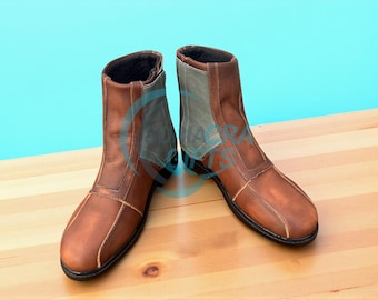 Mandalorian Braune Leder Cosplay Stiefel, Star Wars Mando Schuhe
